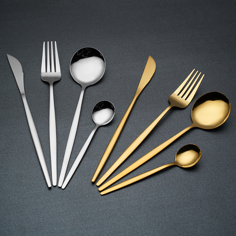 Stainless steel tableware set Hotel Western steak knife, fork, spoon, color plated Portuguese tableware four piece set