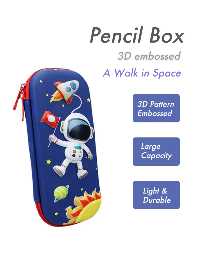 3D Embossed Pencil Box for Kids, Teens, Pencil Case for Boys, Astronaut, Spaceship, Anti-Shock, Multi Compartments, Large Capacity, School Supply, Stationery