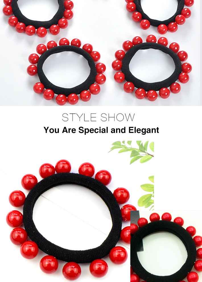 Tospino Women Red Small Pearl Seamless Elastic Hair Band Hair Circle Rope 50pcs