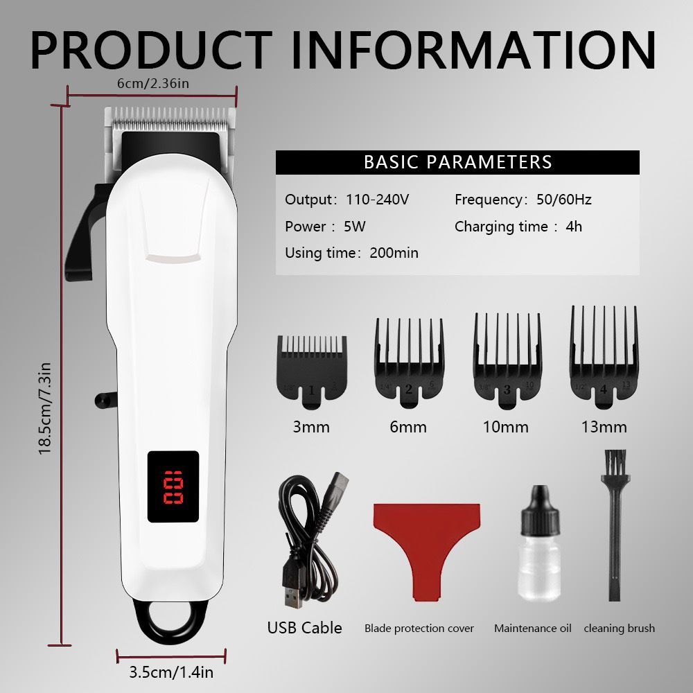 Rechargeable Lithium Battery Hair Clipper, Cordless & Plug-in Electric Trimmer with LCD Display, Professional Electric Hair Cutter for Home and Barber Shop Use

