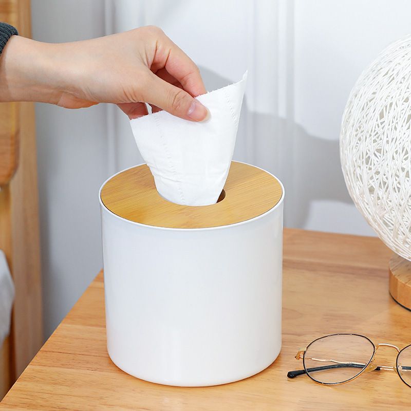 2528 Circular Bamboo and Wood Tissue Box Creative Minimalist Living Room Home Paper Drawer Napkin Box Remote Control Storage Box Roll