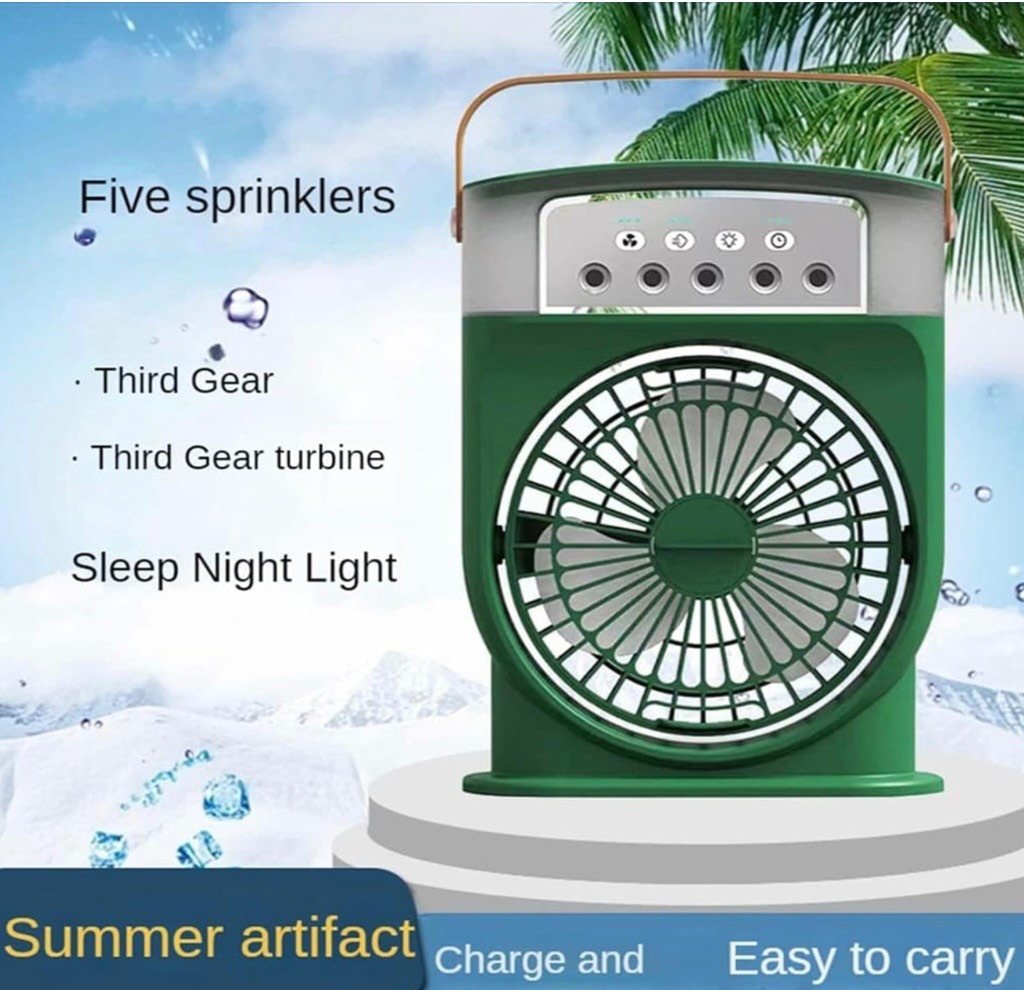 Potable Ice Mist Fan, Polaire Mist Fan, Rechargeable Desktop Mini Misting Fan with 7 Colors Light, Portable Air Cooler, Three Wind Speeds, Timer, for Home, Office 