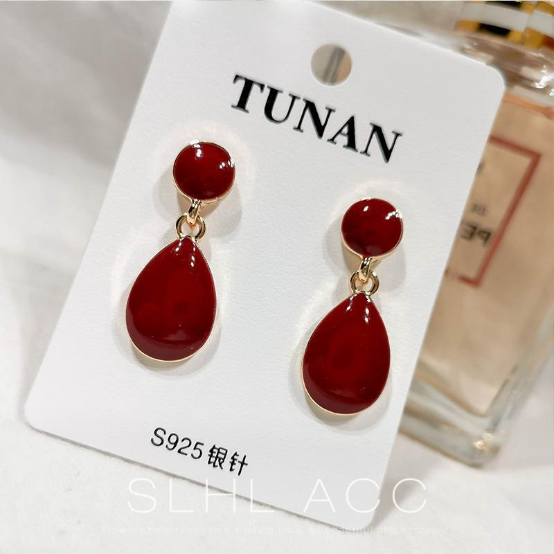 H142 Women's Vintage Red Glaze Pendant Earrings Jewelry Gift