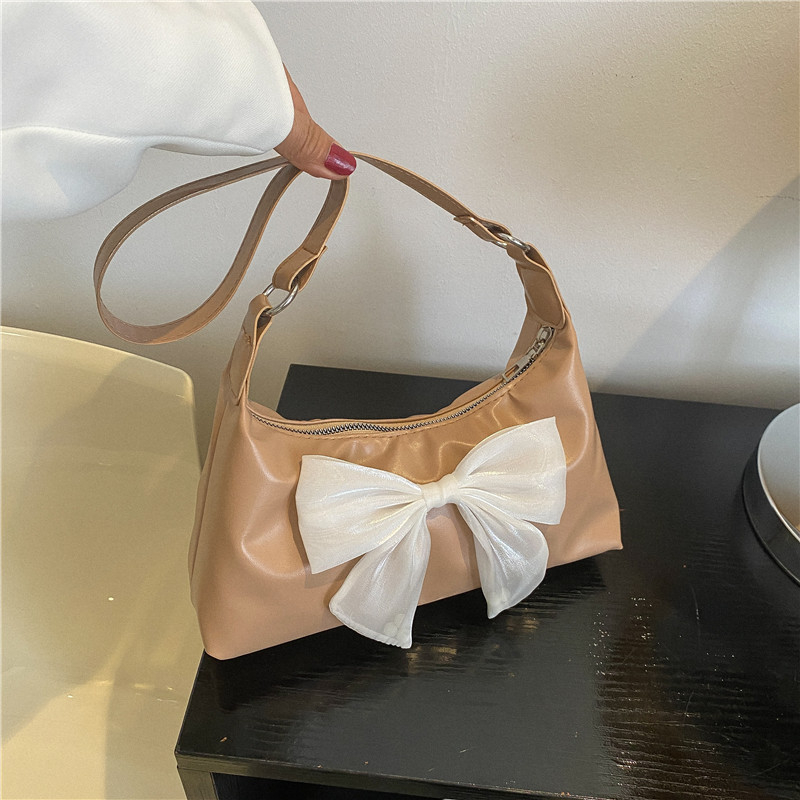 20-2447 Ladies Bag Women's Fall 2022 New Korean Style Fashion Vintage Bow-Embellished Bag Underarm Bag Women's Shoulder Bag
