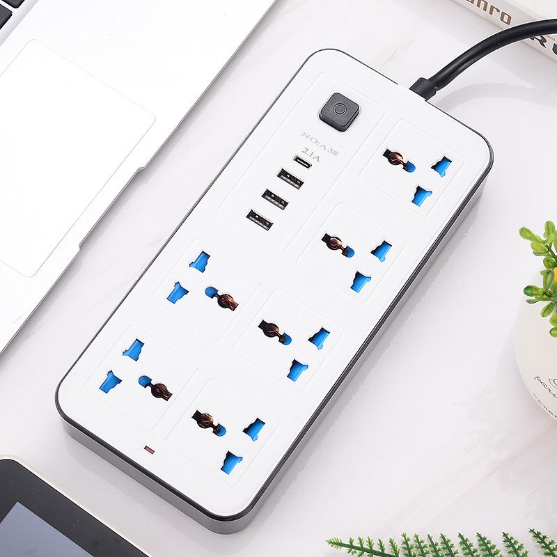 New British Standard Power Strip with USB Ports, Multi-Hole Household Extension Socket with Individual Switches and Extension Cord
