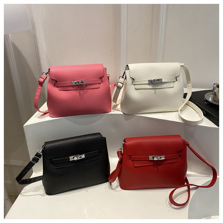 Women's Vintage Lock Flap Crossbody Bag, Premium PU Leather with Grain Texture, Retro-Inspired Casual Shoulder Purse with Adjustable Strap in Pink, White, Black, Red
