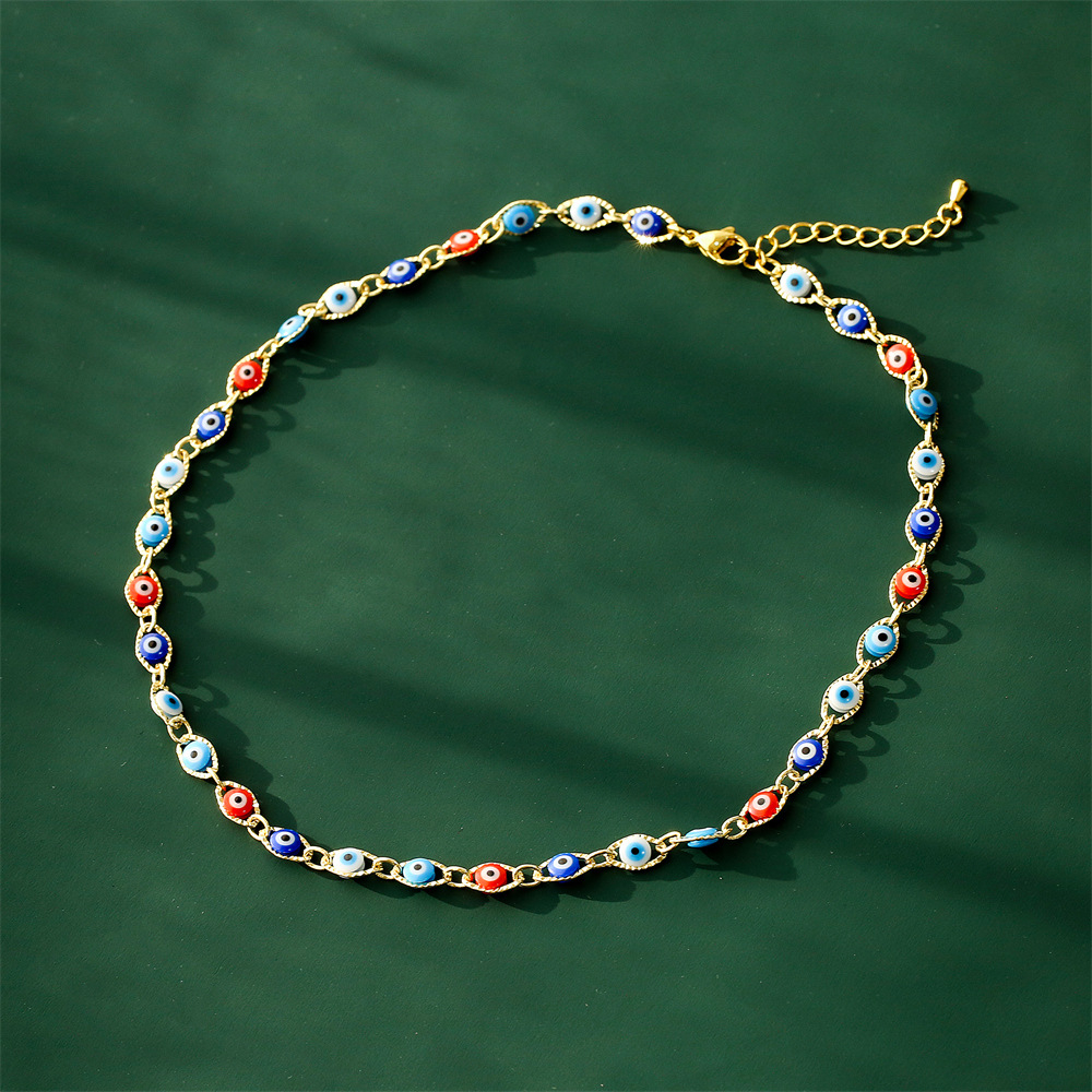 VEONAM Charm Luck Turkey Blue Evil Eye Necklaces Gold Color Blue Rhinestone Eye Choker Necklace for Women Fashion Jewelry Gift