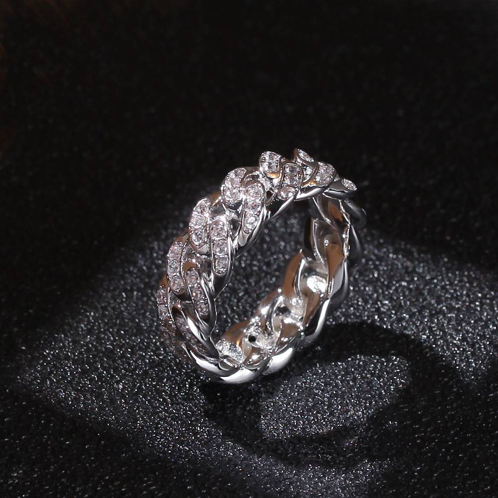 DH-70 Men's Hip Hop Zirconi Chain Ring Alloy Personality Ring