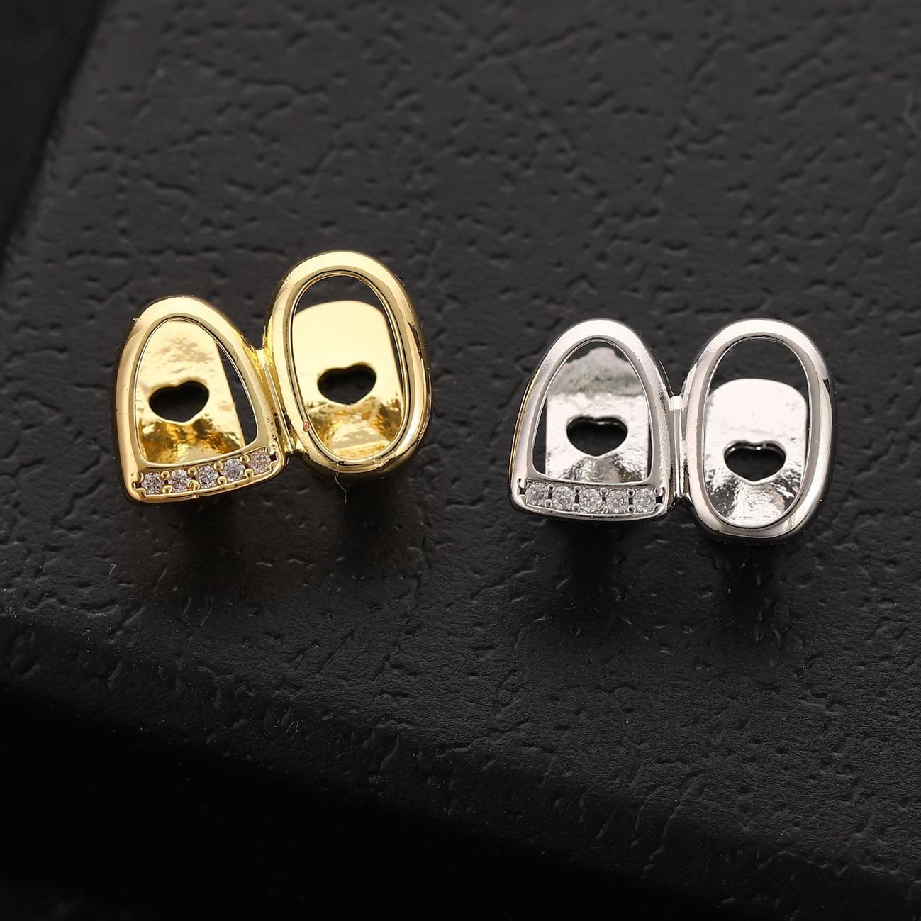 Zircon micro-inlay teeth grillz hip-hop double teeth gold-plated teeth hip-hop teeth grillz tooth grillz Braces gold teeth silver teeth