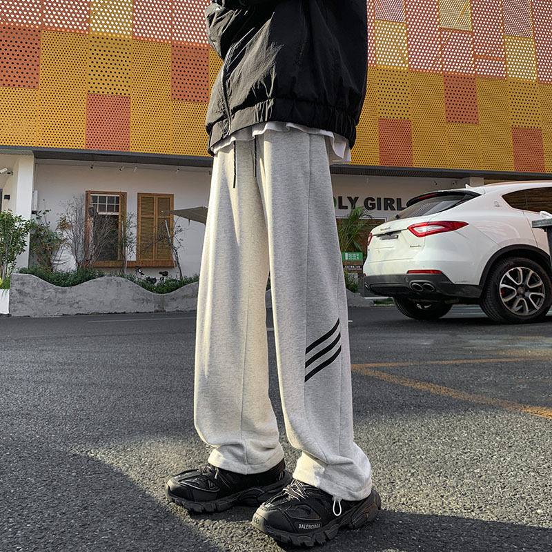 592 Men's Autumn New Three Bar Casual Pants Straight Knitted Wide Leg Pants