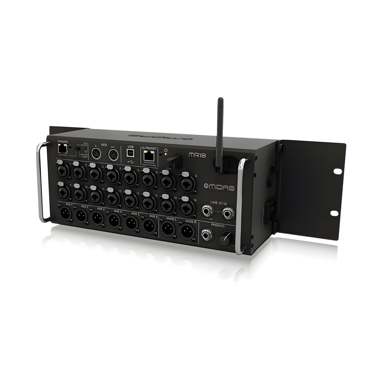 MIDAS MR18 rack-mounted digital mixing console stage performance band concert scene