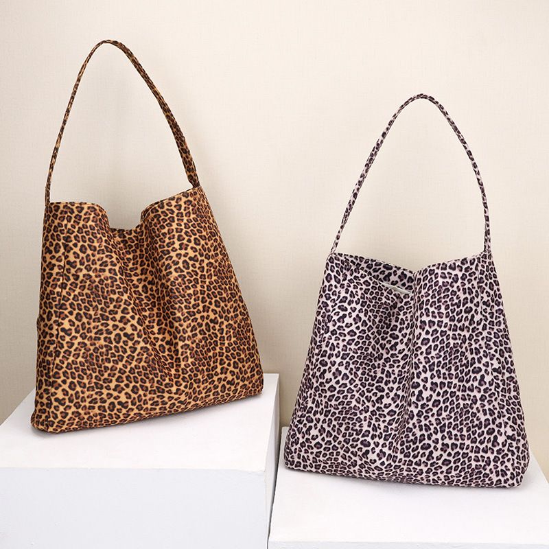 Leopard Print Canvas Tote Bag for Women, Large Capacity Fashion Preppy‑Style Crossbody Handbag, Casual Cloth Shoulder Bag for School Daily Shopping
