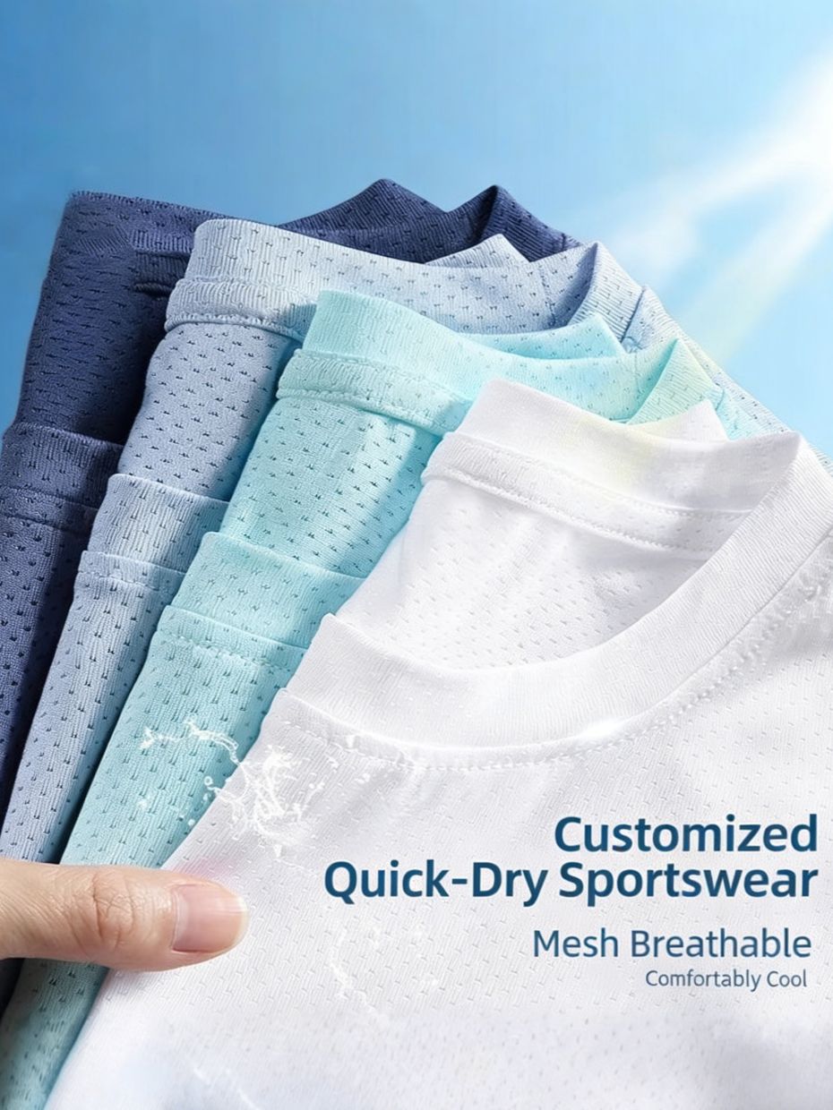 Men's Quick Dry Ice Silk Mesh Short Sleeve T-Shirt, Summer Breathable Running Sports Half Sleeve, Unisex Fitness Casual Top
