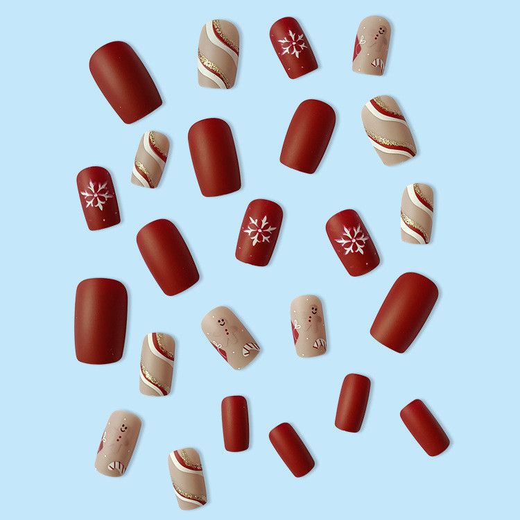 24pcs Small Floral Printed False Nails Patch Glue Type Short Paragraph Fashion Manicure Natural Artificial Ballerina Fake Nails christmas gift nails 
