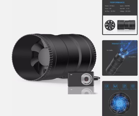 Powerful 4 Inch Inline Booster Duct Fan with Speed Controller - 130 CF4/BF4 Airflow