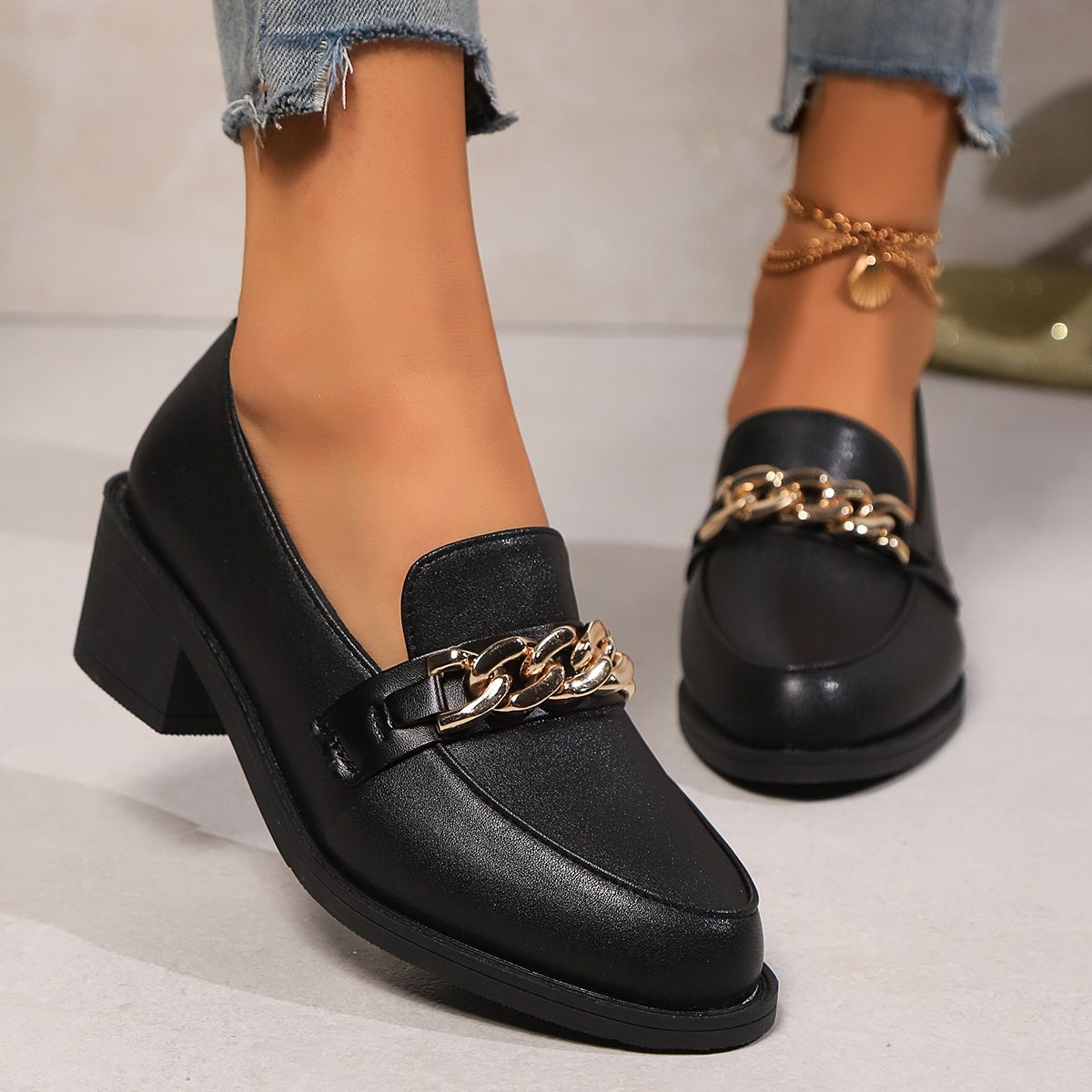 Mary Jane women's shoes Spring Punk Shoes Vintage Day jk small leather shoes women chunky chain French platform chunky heels 458761