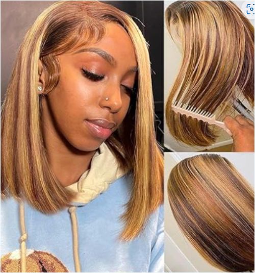  Short BOBO 4*4 Wig Straight Lace Front Closure- Human Hair Wigs for Black Women Short Curly bob Wigs With Bang
