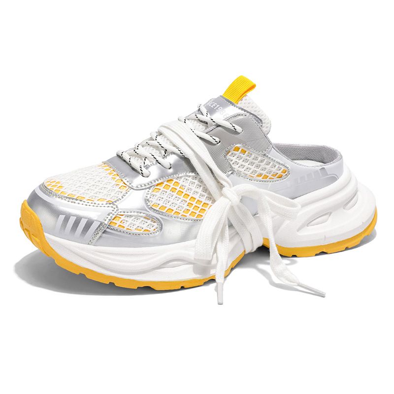 Youth Men Breathable Slip On Loafers Sneaker Teenagers Lace-Up Fashion Casual Footwears Male Platform Sports Shoes Daily LeisureWhite Yellow