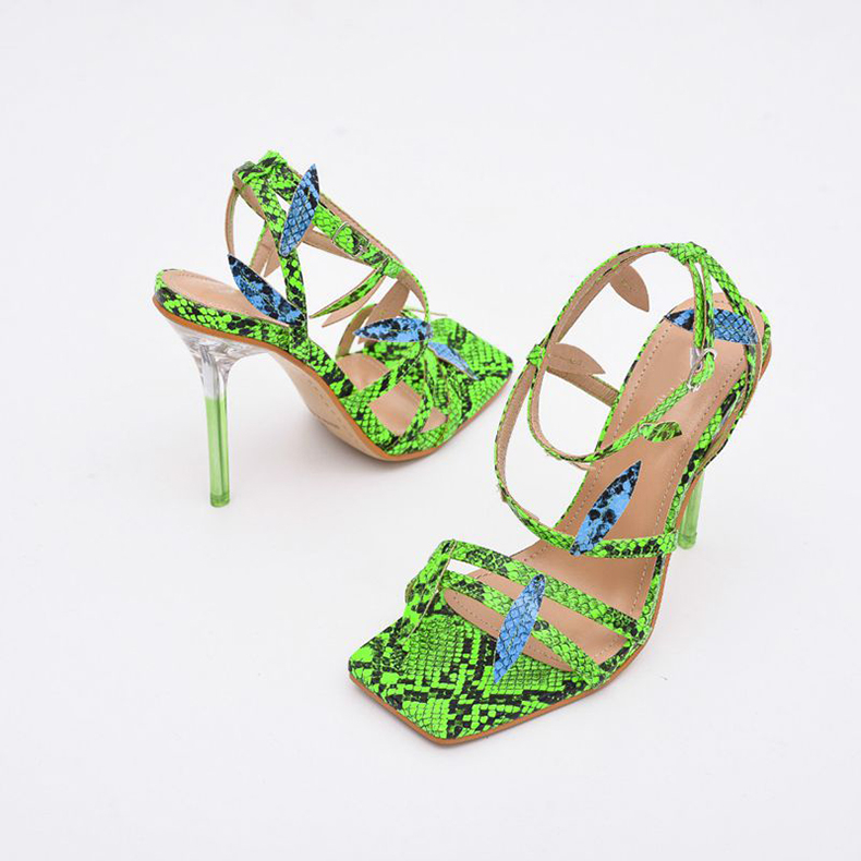 101-3 Green Leaf Crystal Heel High Heels