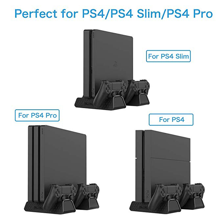 For PS4/PS4 Slim/PS4 Pro Vertical Stand with Cooling Fan Dual Controller Charger Charging Station For SONY Playstation 4 Cooler