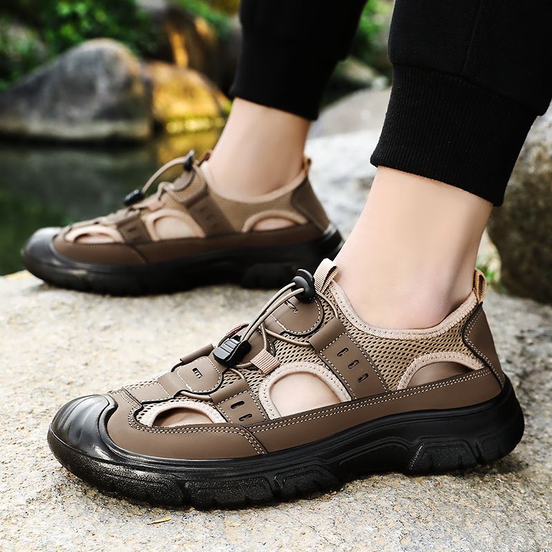 Men's Breathable Mesh Closed-Toe Sandals, Adjustable Quick-Lock Casual Outdoor Shoes, Non-Slip Thick-Sole Summer Footwear, 3 Colors Available, EU Size 41-44