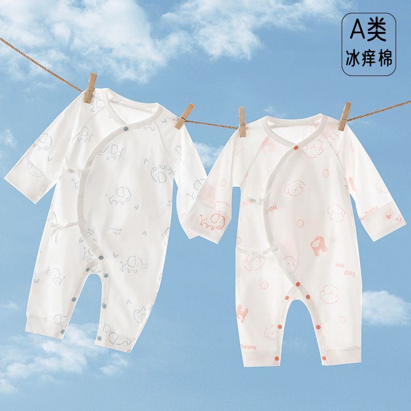 Newborn 100% Cotton Kimono Romper, Summer Thin No Bone Stitching Long Sleeve Onesie, Breathable Baby Sleep Jumpsuit, 52-66cm