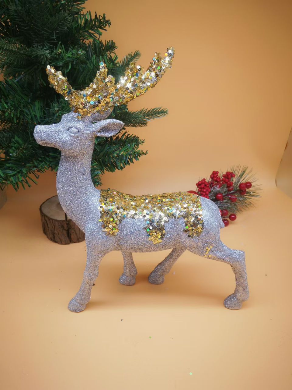 1PCS Silver Base With Golden Top Decor Reindeer Christmas Deer Glitter - Home Decoration Crafts