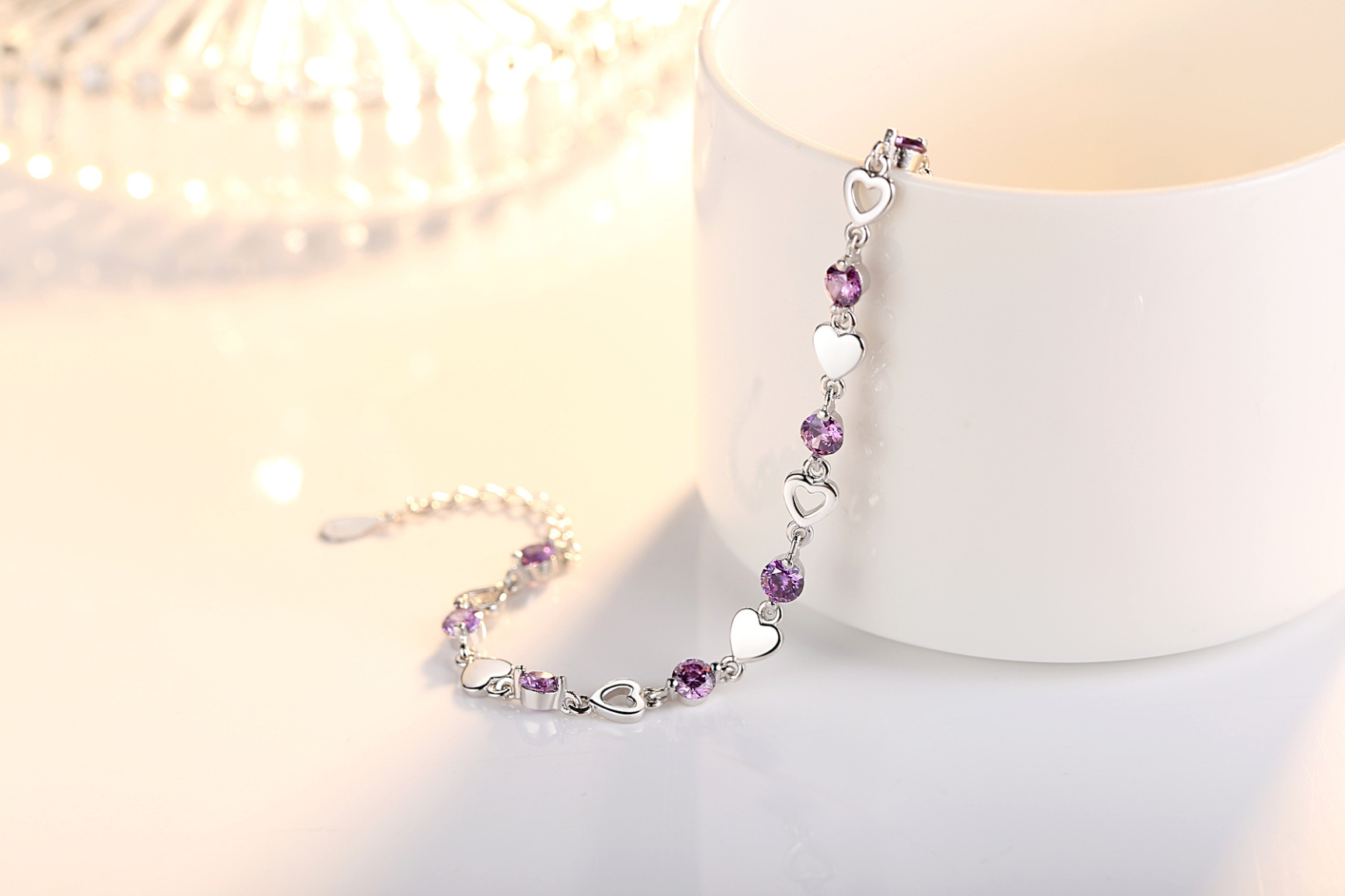 E262 Women's Niche Love Heart-Shaped Bracelet Zircon Crystal Bracelet