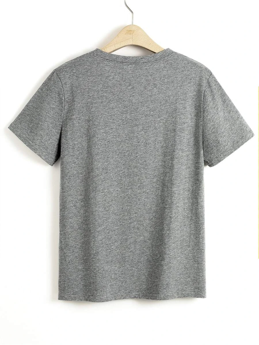 DX030# Plus Slogan Graphic Round Neck Tee T-Shirt