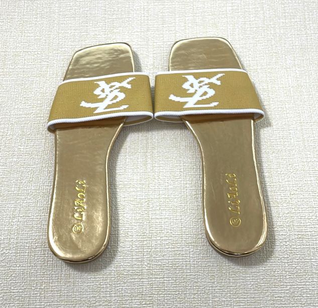 Ladies Fashion Flat Low Heel Cozy Comfortable Sole Trendy Gold LV Design Luxury Brand Outdoor Slippers