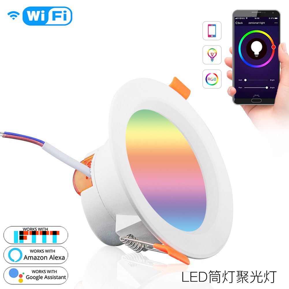 10W Smart WiFi RGBCW Downlight, Tuya APP Controlled, Dimmable Color Changing LED Ceiling Lamp with Alexa Voice Control, Modern Recessed Lighting for Bedroom, Living Room, Kitchen