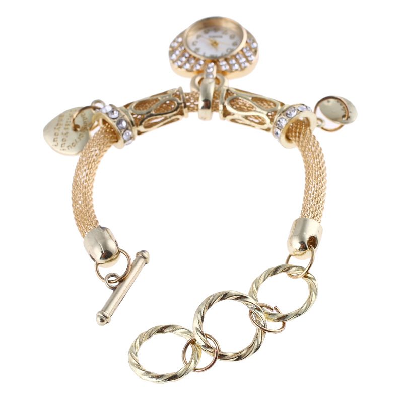 Digital Watch Heart-Set Diamond Bracelet Watch Gold Silver Rhinestone Love Quartz Watch