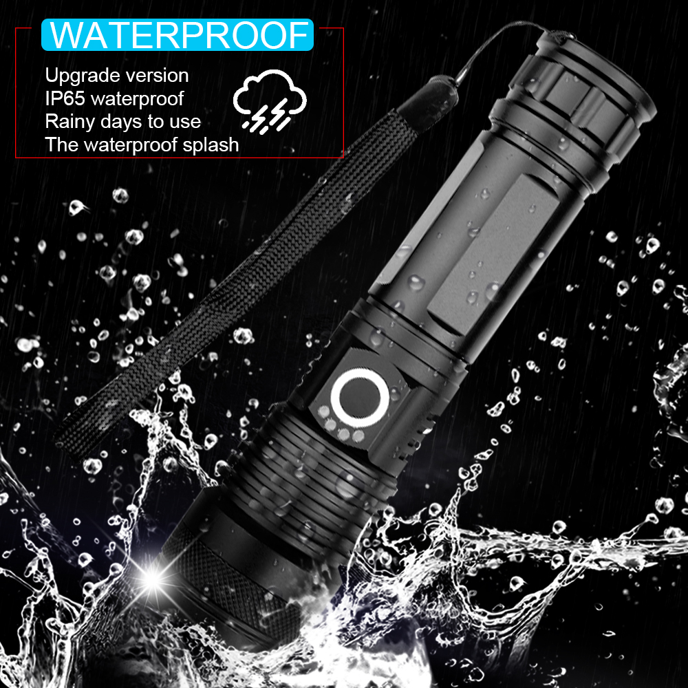 Adjustable Flashlight Strong Light Rechargeable LED Torch 18650 or 26650 Battery Zoom 5 Modes Outdoor Camping Emergency
