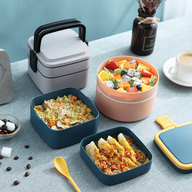1300ml Portable 2 Layer Healthy Lunch Box Food Container Microwave Oven Lunch Bento Boxes With Cutlery Lunchbox