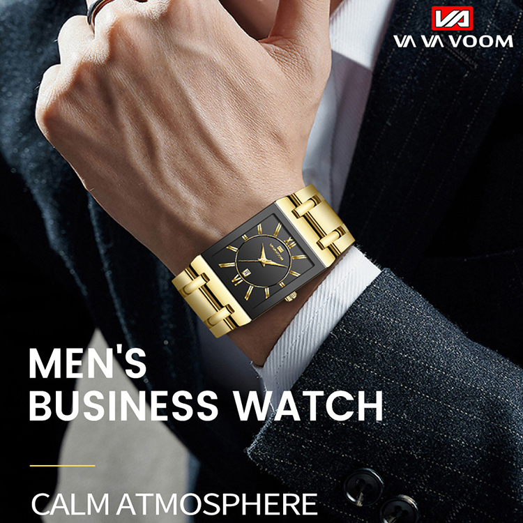 Non-automatic Mechanical Square Men's Steel Band Watch Business Calendar Quartz Waterproof Watch Elite Watch