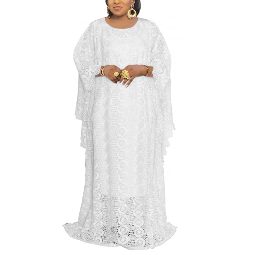 S9075 Women Crewneck Cover Up Batwing Sleeve Satin Lace Muslim Maxi Dress with Underwear Vest
