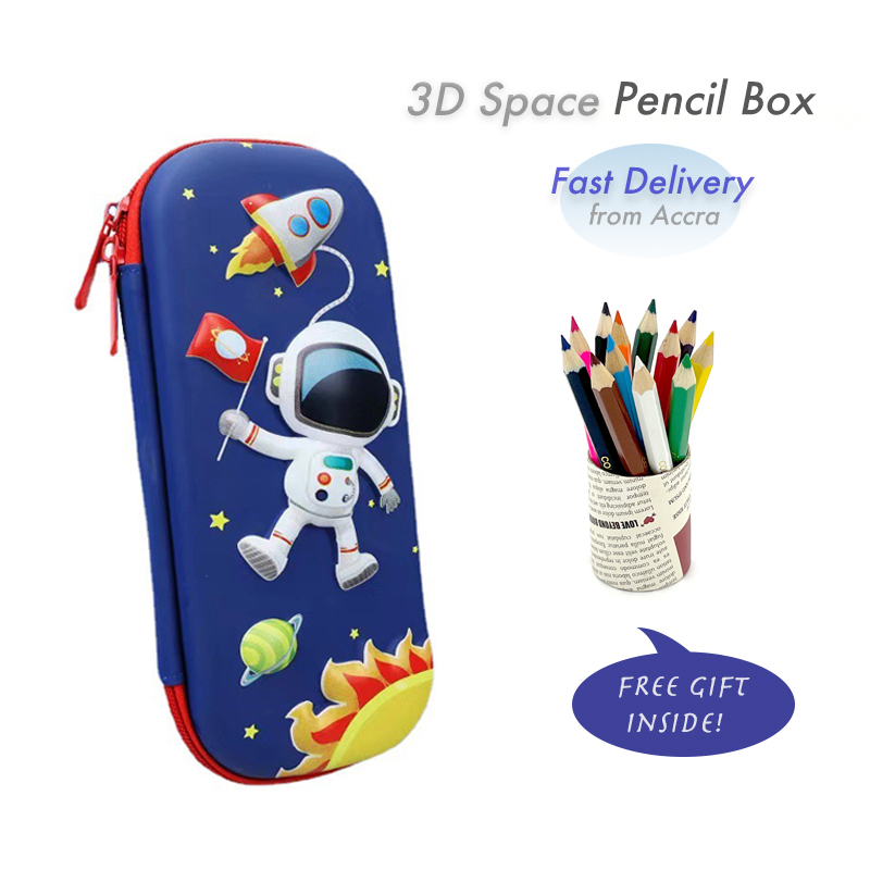 3D Embossed Pencil Box for Kids, Teens, Pencil Case for Boys, Astronaut, Spaceship, Anti-Shock, Multi Compartments, Large Capacity, School Supply, Stationery