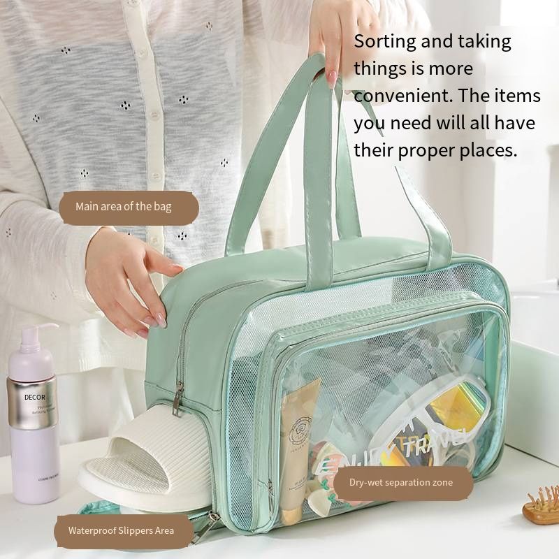 Dry-Wet Separation Travel Storage Bag, Waterproof PU Toiletry Bag with Shoe Compartment, Portable Sports Swimming Makeup Organizer