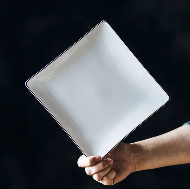 Durable Ceramic Material Luxury Dish Pasta Plate White Porcelain Square Plates And Bowl With Black Rim T-14