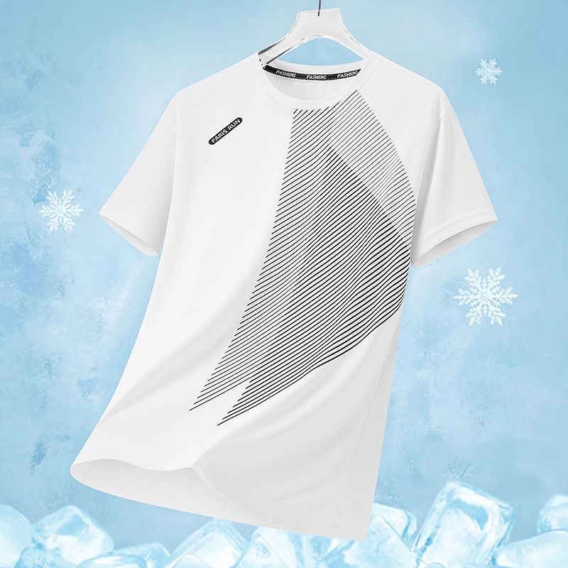 Men's Quick Dry Athletic T-Shirt, Breathable Cooling Short Sleeve Tee with Geometric Print, Lightweight Moisture Wicking Sport Shirt for Gym Running Training, 5 Colors & Multiple Sizes Available