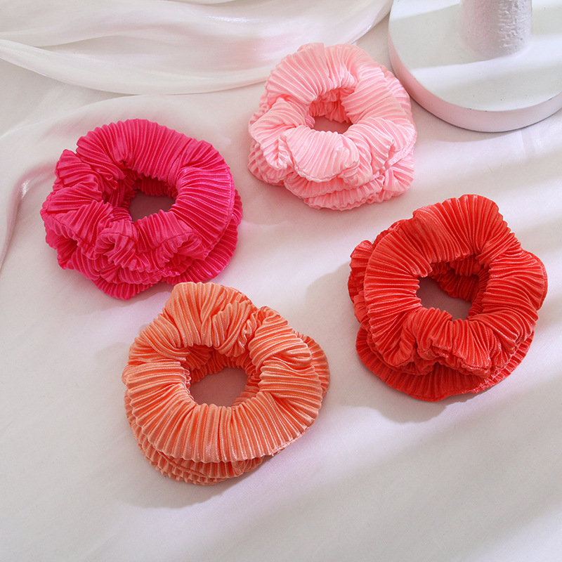 DW22033003 2pcs Women Solid Pleated Hair Ties Scrunchie