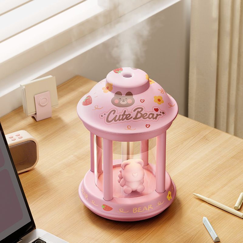 350ml Cute Bear Humidifier, Warm Light Ultrasonic Cool Mist Humidifier with Night Light, USB Portable Humidifier with Auto Shut-Off, Quiet Desktop Humidifier for Bedroom, Office, Home, Plants, Baby Use