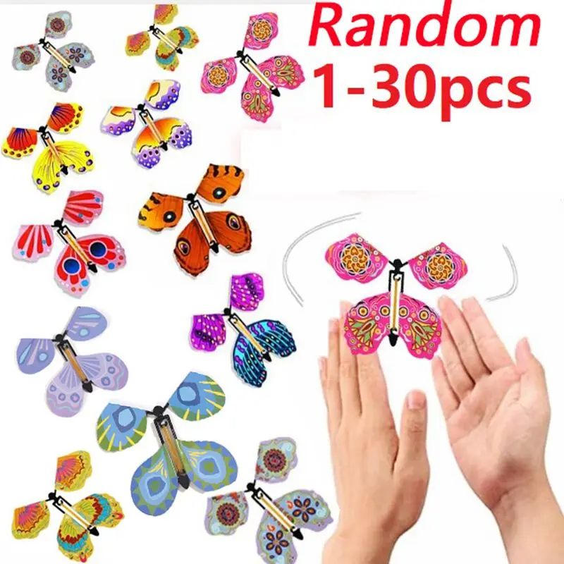 1-30PCS Random Color Magic Flying Butterfly Wind Up Toy Bookmark Internet Celebrity Colorful Butterfly Simulation Party Gift