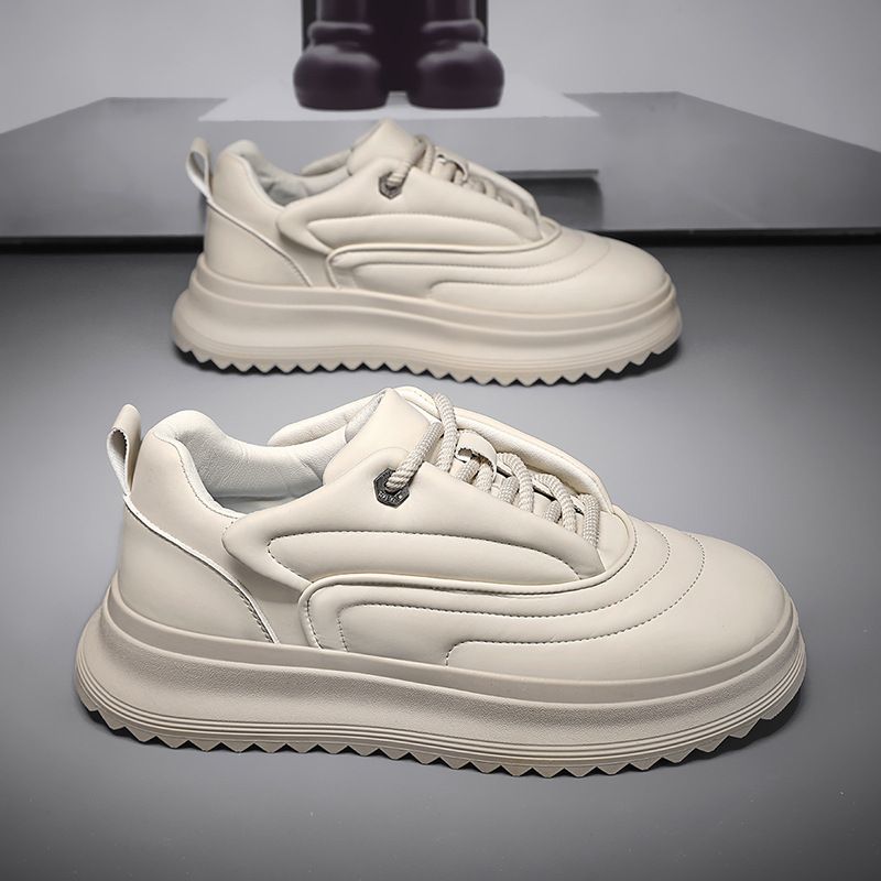 Men's 46 Big Size Dad Shoes Chunky Sole Bread Shoes Synthetic Leather Sneakers Student Casual Wear Versatile Fashion Footwear