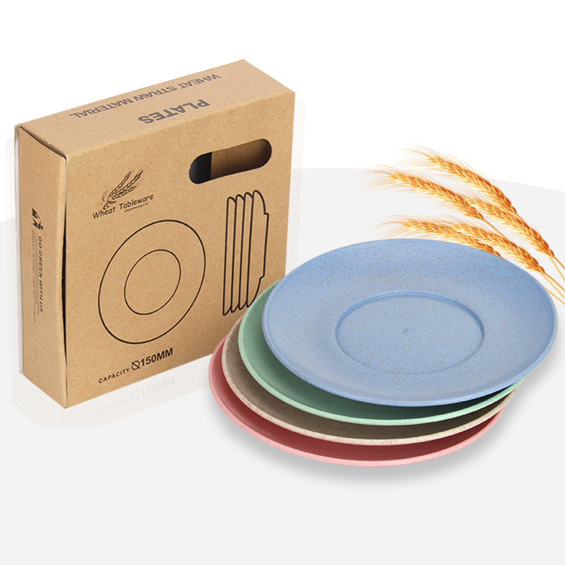 4Pcs Nordic Style 20cm Wheat Straw Dish Household Restaurant Plastic Tray Spit Bone Dish Wheat Round Plate Kitchen Supplies
