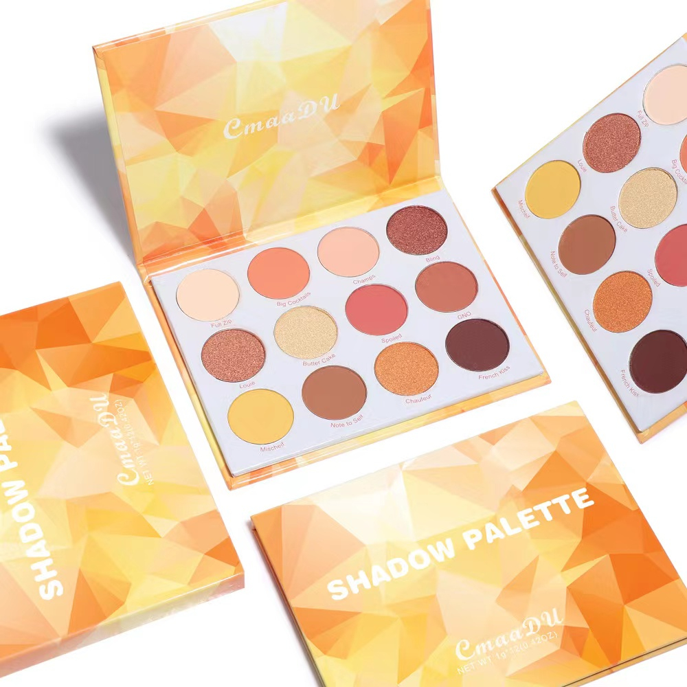 CmaaDu 12 Colors Eye Shadow Palette Makeup Matte Shimmer Glitter Powder Long lasting Waterproof Eyeshadow Pigment Board 