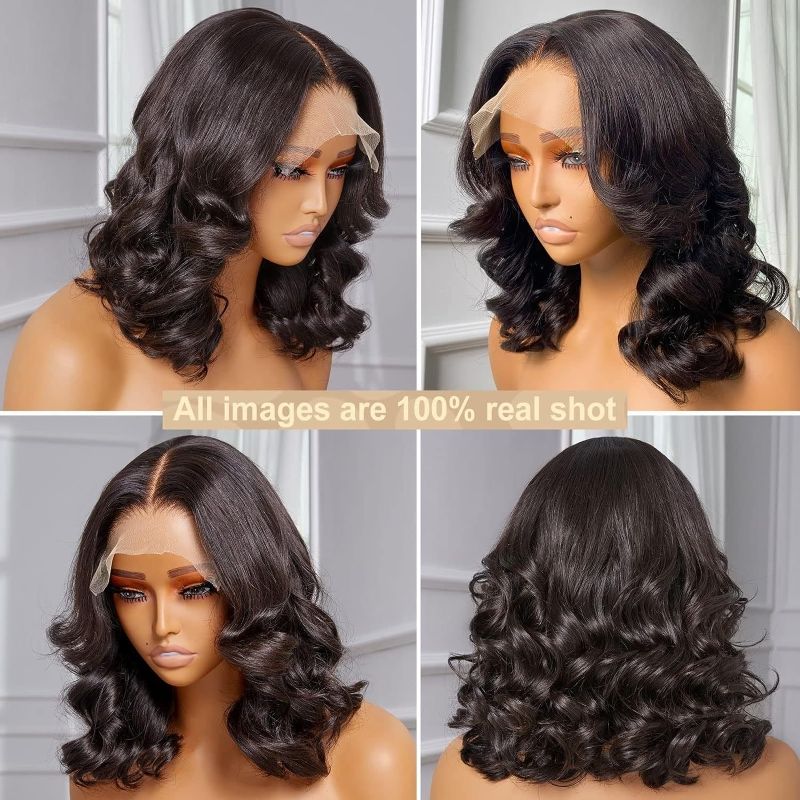 Wigs European and American women's lace front wigs black middle-parted short curly hair big waves synthetic headpiece
