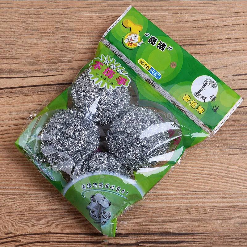 4pcs Stainless Steel Cleaning Ball Brushes Household Cleaning Products Dishwashing Sponges with Wire Kitchen Tools