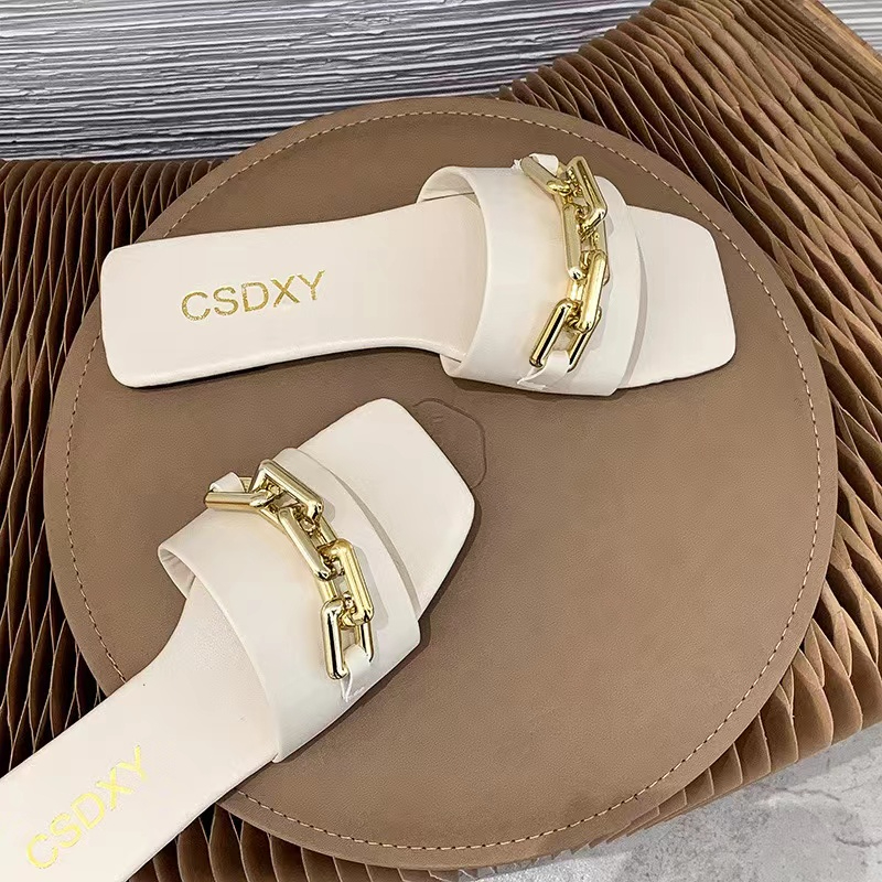 Slippers Women's Shoes Metal Chain Sandals Ladies Shoes