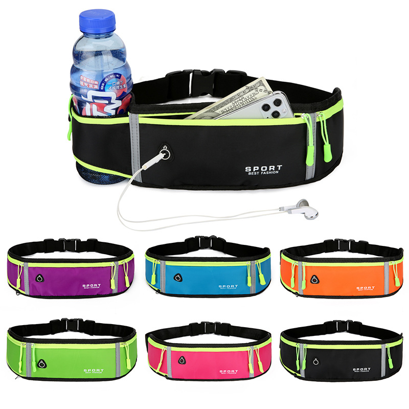 CRRshop free shipping male female hot sale multi-functional waterproof waistband water bottle bag new fashion trend headphone hole position canvas sports waist bag running mobile phone bag